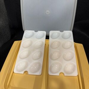 Vintage Tupperware Deviled Egg Carrier Storage Golden Yellow #723 Clear Lid #722
